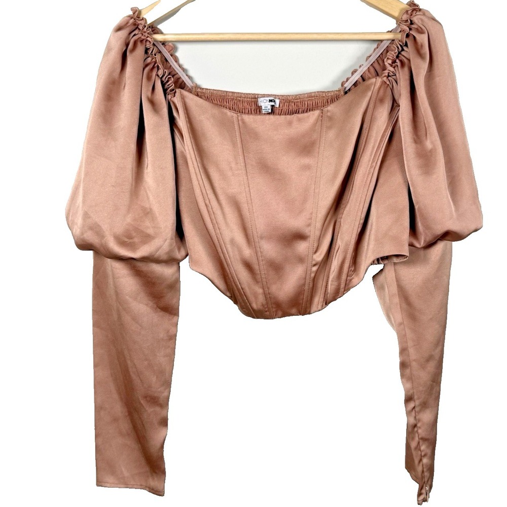 Fashion Nova Mauve Satin Corset Top 2X Regency Coquette Romantic Puff Sleeve 2XL